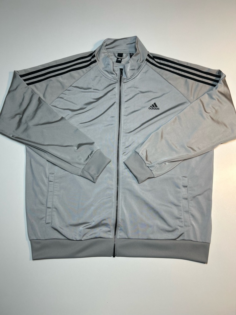 Adidas Essentials 3-Stripes Tricot Full Zip Track Jacket Silver Grey Black